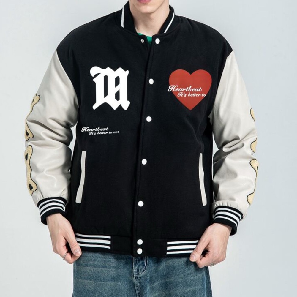 Manfinity Men's Slogan Heart Print Varsity Jacket